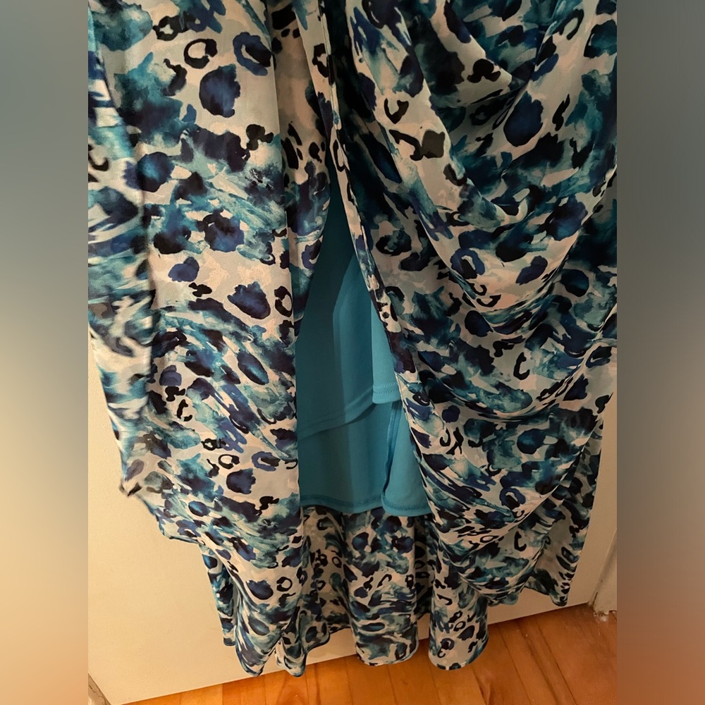 Joseph Ribkoff Dress Blue Geometric Sleeveless Size 12 Tie Collar - Picture 10 of 10